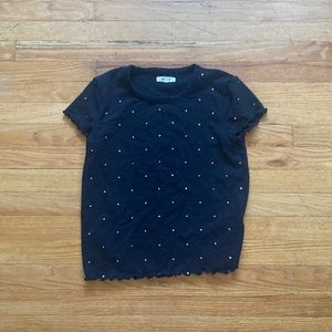 Madewell Black Lettuce Edge Gold Polka Dot T Shirt